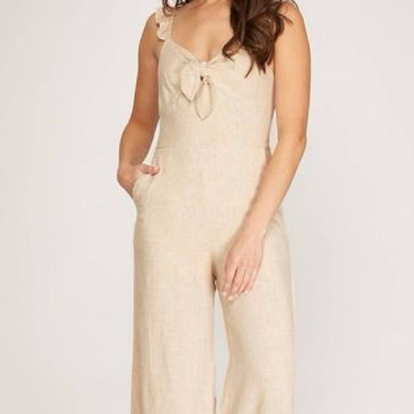 NWT SHE + SKY Beige Linen Jumpsuit - Picture 5 of 5
